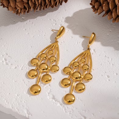 1 Paar traubenförmige Ohrringe aus Edelstahl in Goldfarbe h5 Bild2