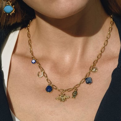 1 Piece Luxurious Bee Lapis Lazuli Stainless Steel Gold Color Women's Pendant Necklaces h5 Picture3