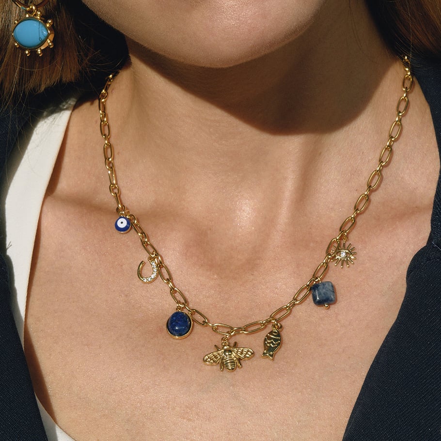 1 Piece Luxurious Bee Lapis Lazuli Stainless Steel Gold Color Women's Pendant Necklaces h5Picture3
