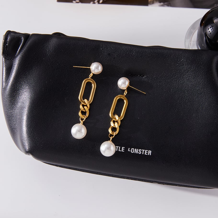 1 paio di orecchini pendenti da donna in acciaio inossidabile color oro con cerchio glamour Immagine5