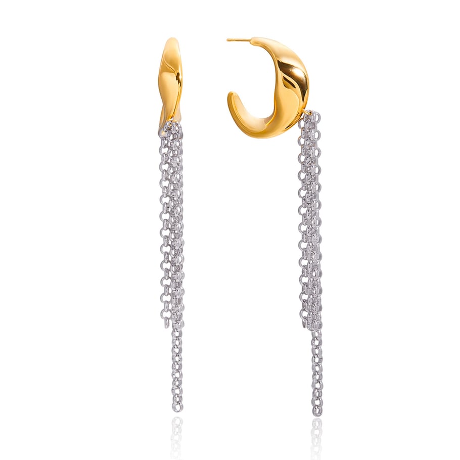 1 Pair Minimalist Tassel Gold&Silver Colors Stainless Steel Women's Dangle Earrings 