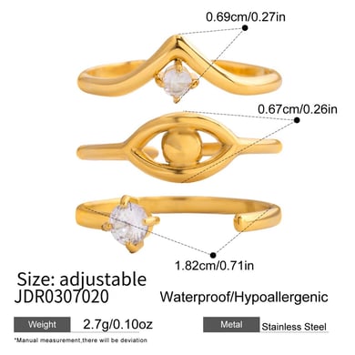 Juego de 1 anillo de circonita de color dorado de acero inoxidable con curva delicada h5 Imagen2