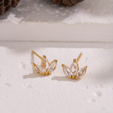 1 paio di orecchini a bottone in acciaio inossidabile a forma di fiore con zirconi color oro h5 Immagine2