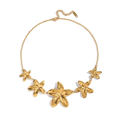 Collar con colgante de flor de acero inoxidable color dorado de 1 pieza h5 Imagen6