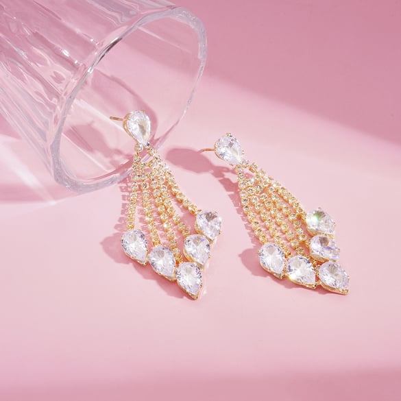 1 Pair Festive Series Tassel Copper Drop Earrings