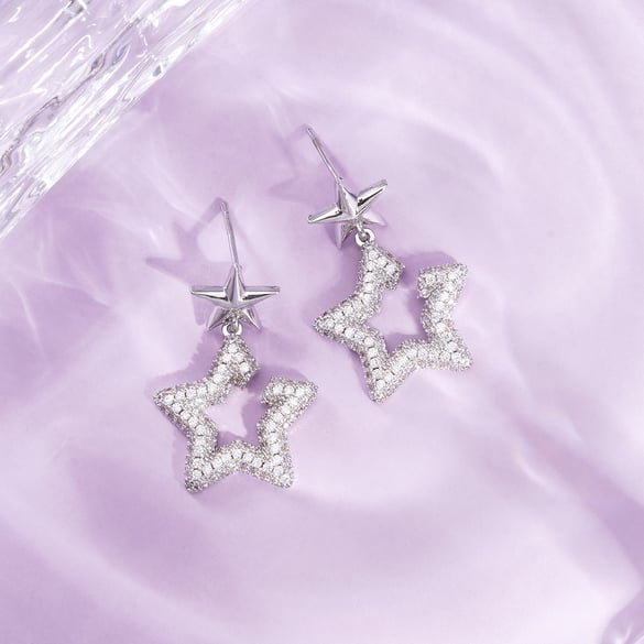 1 Pair Festive Series Star Copper Drop Earrings 2