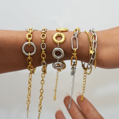 1 Stück lässige unregelmäßige Kreisform Edelstahl Damen Kettenarmbänder h5 Bild7
