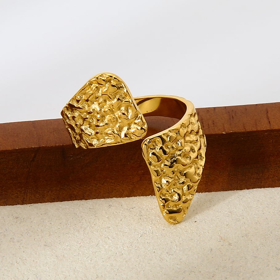 1 Piece  Daily Irregular Shape Hammer Pattern Stainless Steel  Woemn‘s Statement Rings Picture4