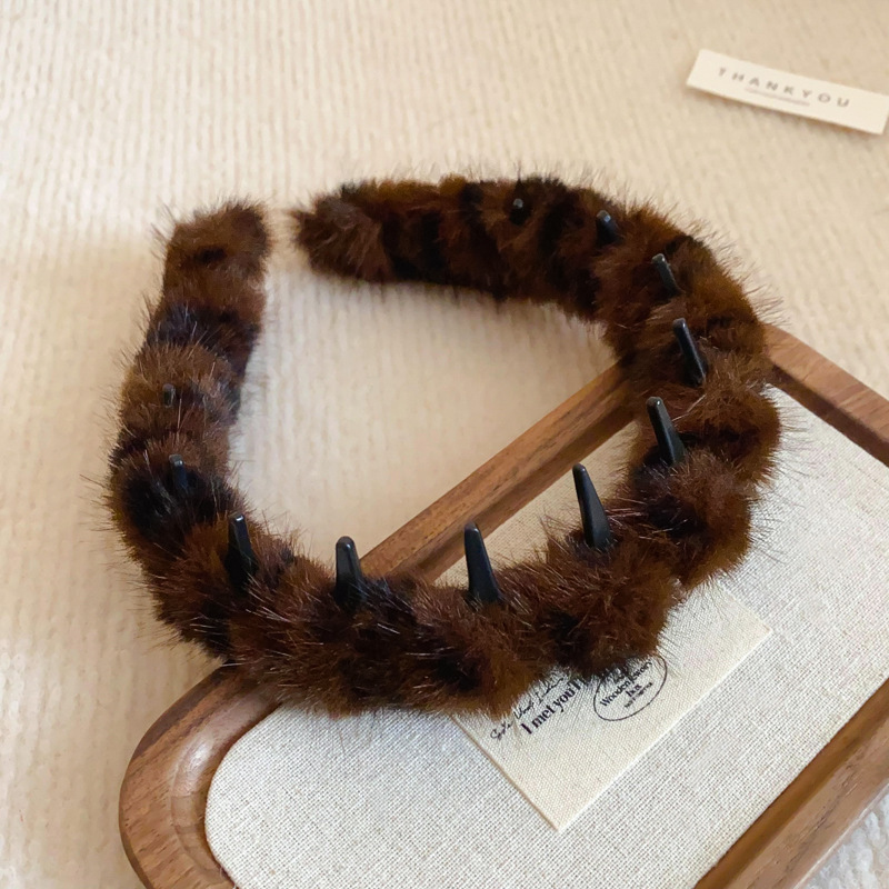 1 diadema vintage de felpa con estampado de leopardo