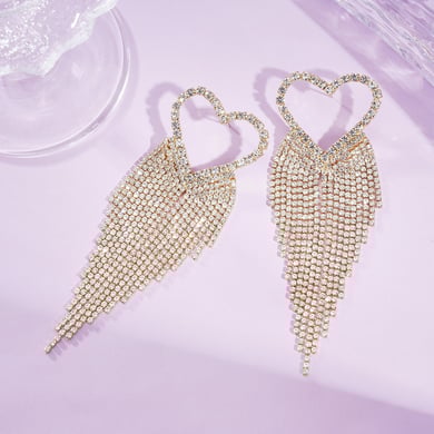 1 Pair Festive Series Heart Tassel Copper Dangle Earrings h5 Picture2