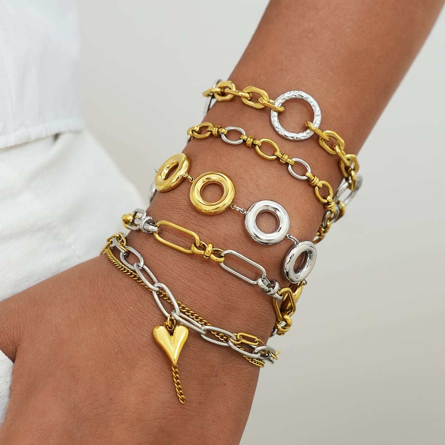 1 Stück lässige unregelmäßige Kreisform Edelstahl Damen Kettenarmbänder h5Bild3
