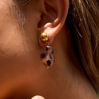 1 paio di orecchini pendenti da donna in acciaio inossidabile color oro con stampa leopardata h5 Immagine4