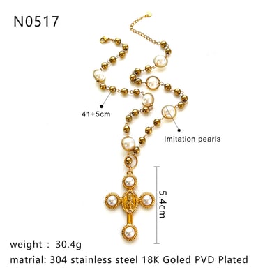 1 Stück Kreuz Kunstperle Goldfarbene Perlenkette h5 Bild2