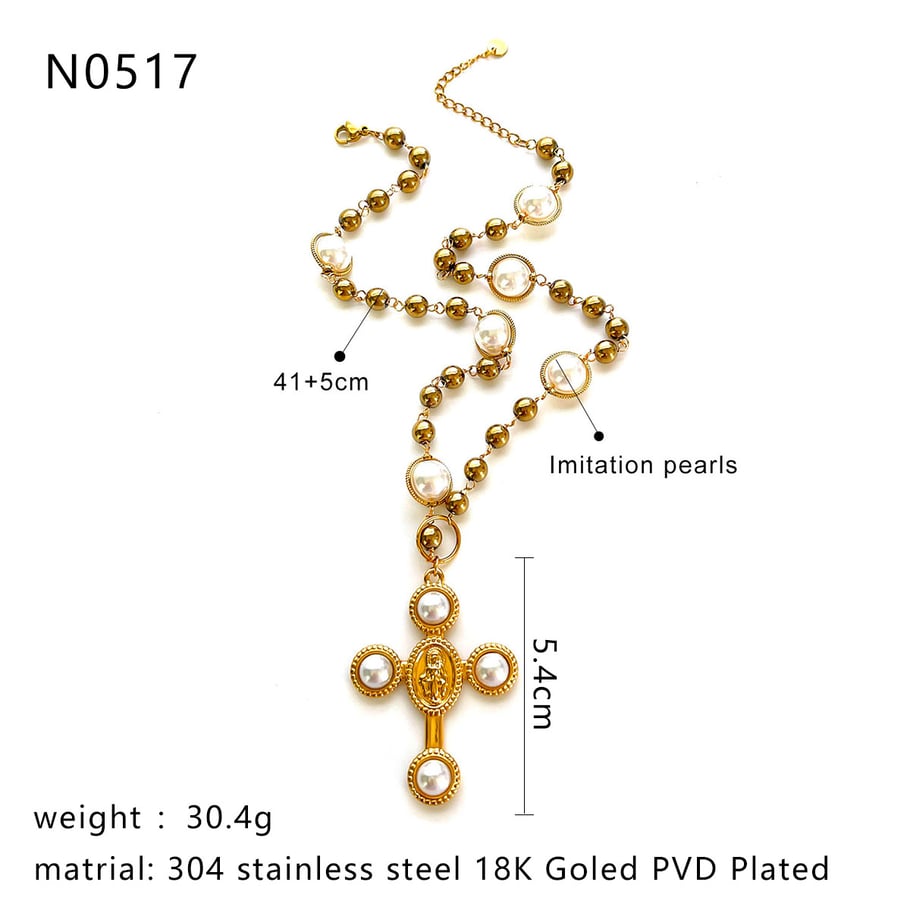 1 Stück Kreuz Kunstperle Goldfarbene Perlenkette Bild2