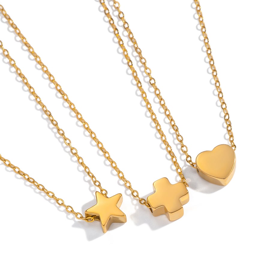 Collana con ciondolo a forma di cuore e stella in acciaio inossidabile color oro, 1 pezzo Immagine5