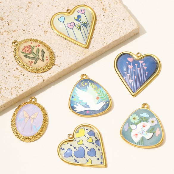Pendentif romantique en acier inoxydable couleur or pour femme, 1 pièce