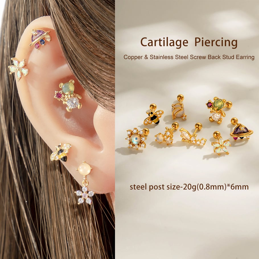 1 stuk koperen gouden zirkoon piercing oorbel h5Afbeelding4
