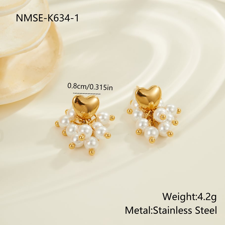 1 Pair  Retro Beads Stainless Steel Women's Drop Earrings 