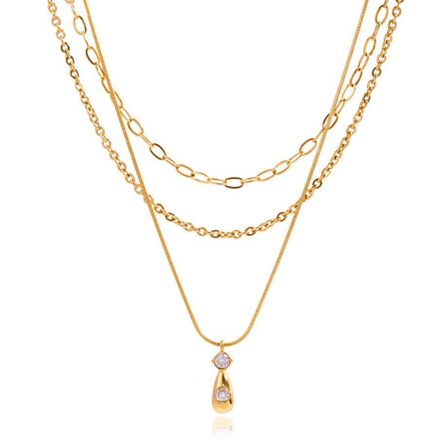 1 Piece Classic Droplet Stainless Steel Gold Color Zircon Women's Layered Necklaces