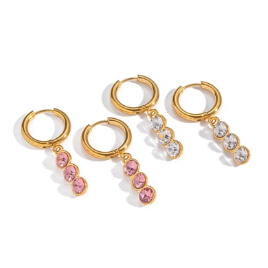 1 paio di orecchini pendenti in acciaio inossidabile color oro con zirconi h5 Immagine5