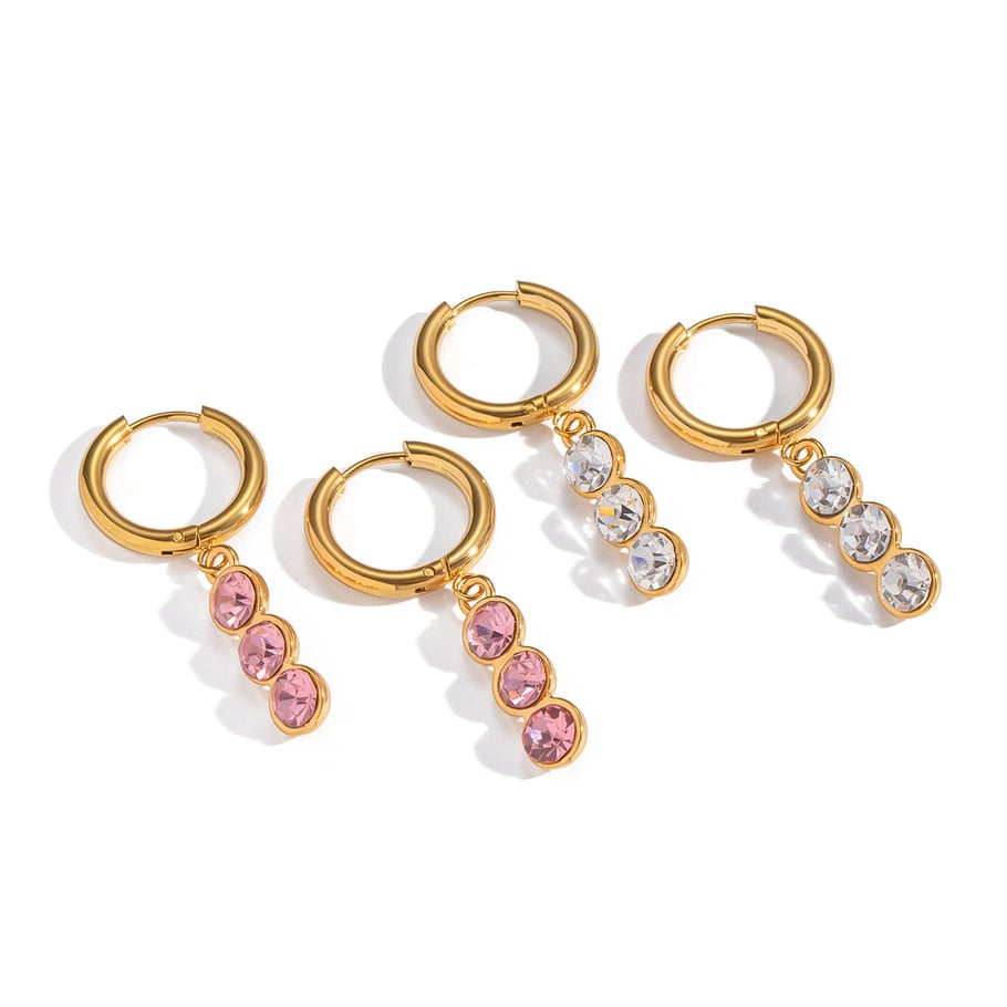 1 paio di orecchini pendenti in acciaio inossidabile color oro con zirconi Immagine5