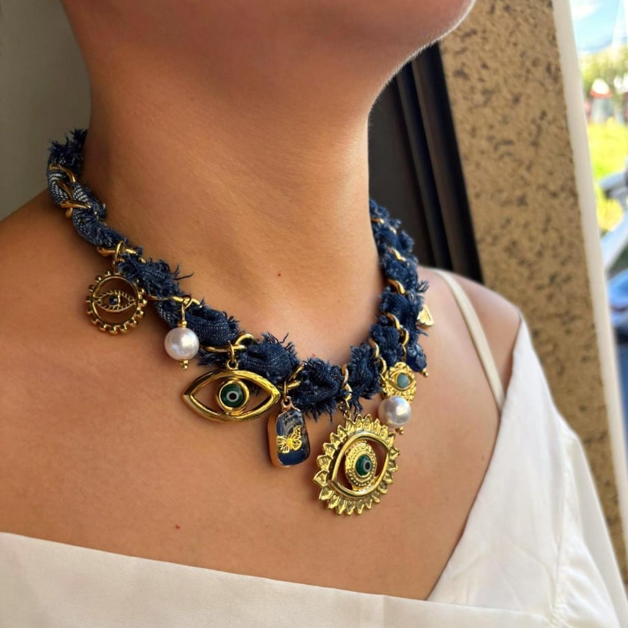 Collana con ciondolo in tessuto con occhio del diavolo di lusso, 1 pezzo Immagine3