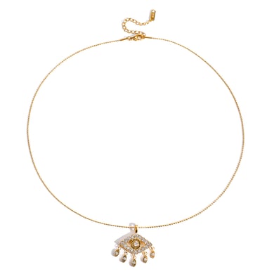 1 Stück opulente Teufelsauge-Halsketten aus Edelstahl mit goldfarbenem Zirkonia für Damen h5 