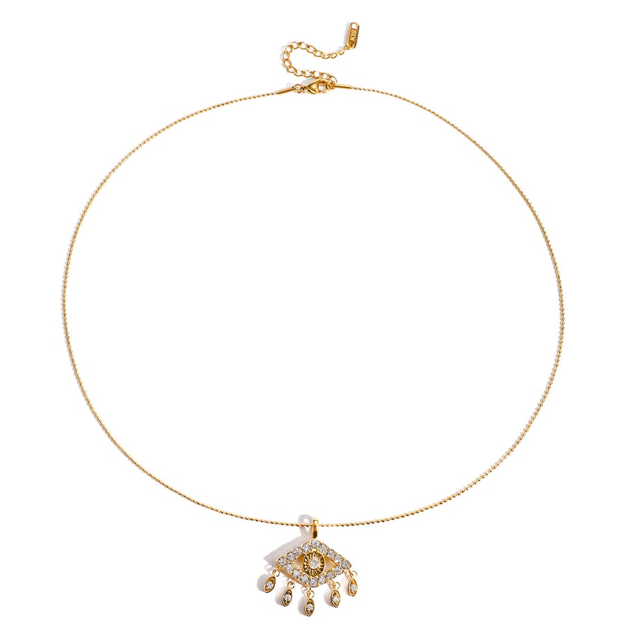 1 Stück opulente Teufelsauge-Halsketten aus Edelstahl mit goldfarbenem Zirkonia für Damen 