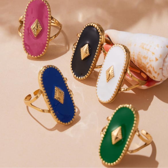 1 Piece Polychrome Oval Stainless Steel Gold Color Statement Rings 2