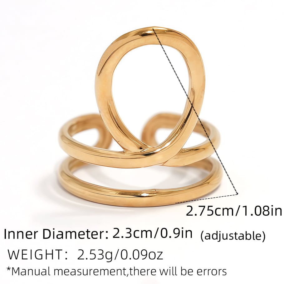 1 Stück unregelmäßig geformte Blatt-Statement-Ringe aus Edelstahl in Goldfarbe für Damen Bild2
