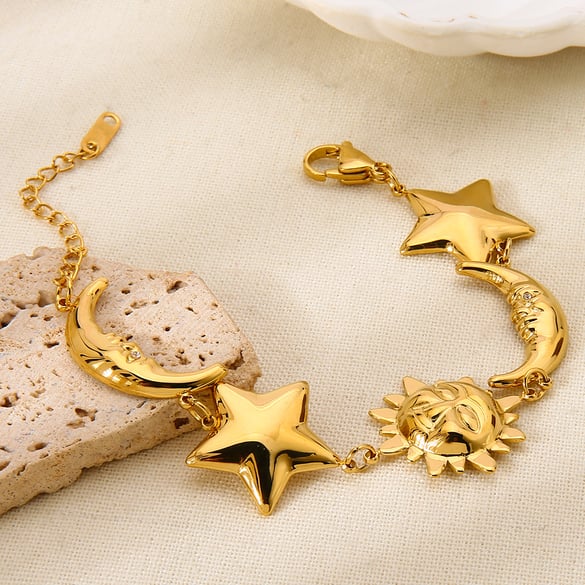 1 Stück klassisches Sonnenmond-Armband aus Edelstahl in Goldfarbe für Damen 2