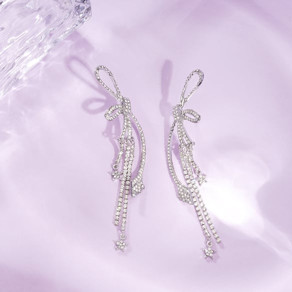 1 Pair Festive Series Bow Knot Tassel Alloy Drop Earrings 2