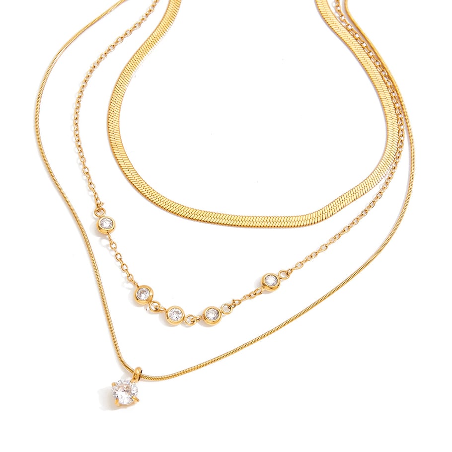 1 Piece Modern Circle Stainless Steel Gold Color Zircon Women's Layered Necklaces