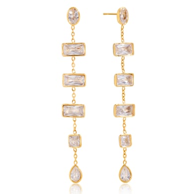 1 Paar exquisite rechteckige Ohrringe aus Edelstahl mit goldfarbenem Zirkonia für Damen h5 