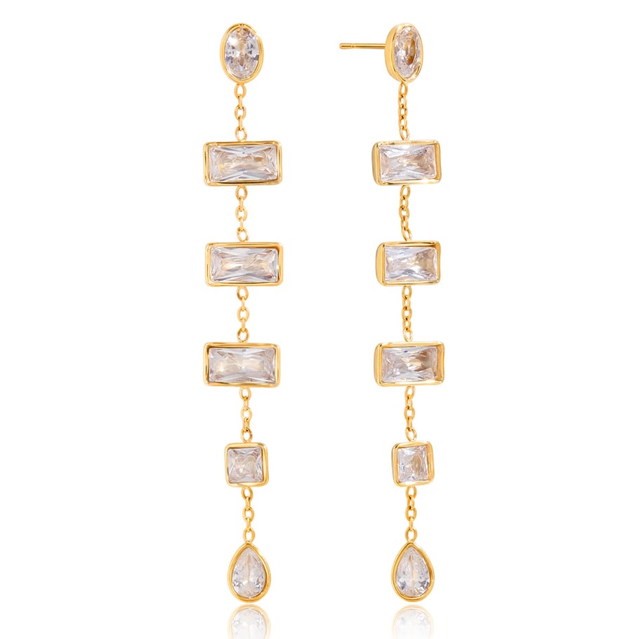 1 Paar exquisite rechteckige Ohrringe aus Edelstahl mit goldfarbenem Zirkonia für Damen