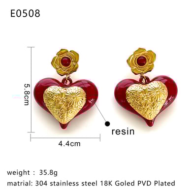1 Pair Heart Resin Gold Color Drop Earrings h5 Picture2