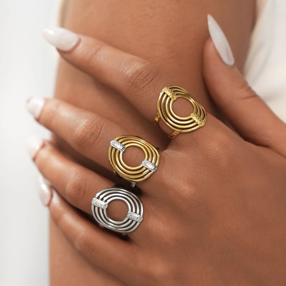 1 stuk Casual Circle roestvrij staal goudkleurige dames statement ringen 2