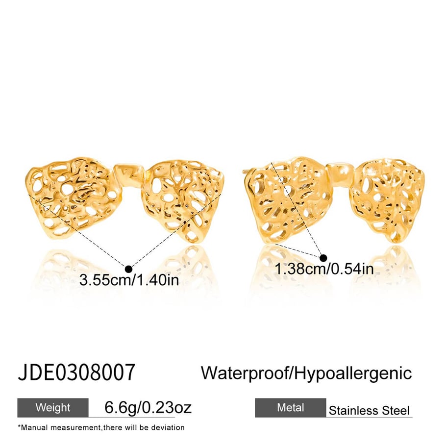 1 par de pendientes románticos de acero inoxidable con nudo ahuecado y color dorado para mujer Imagen2