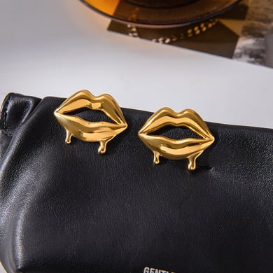 1 Pair Classic Lips Shape Stainless Steel Gold Color Women's Stud Earrings h5 Picture5