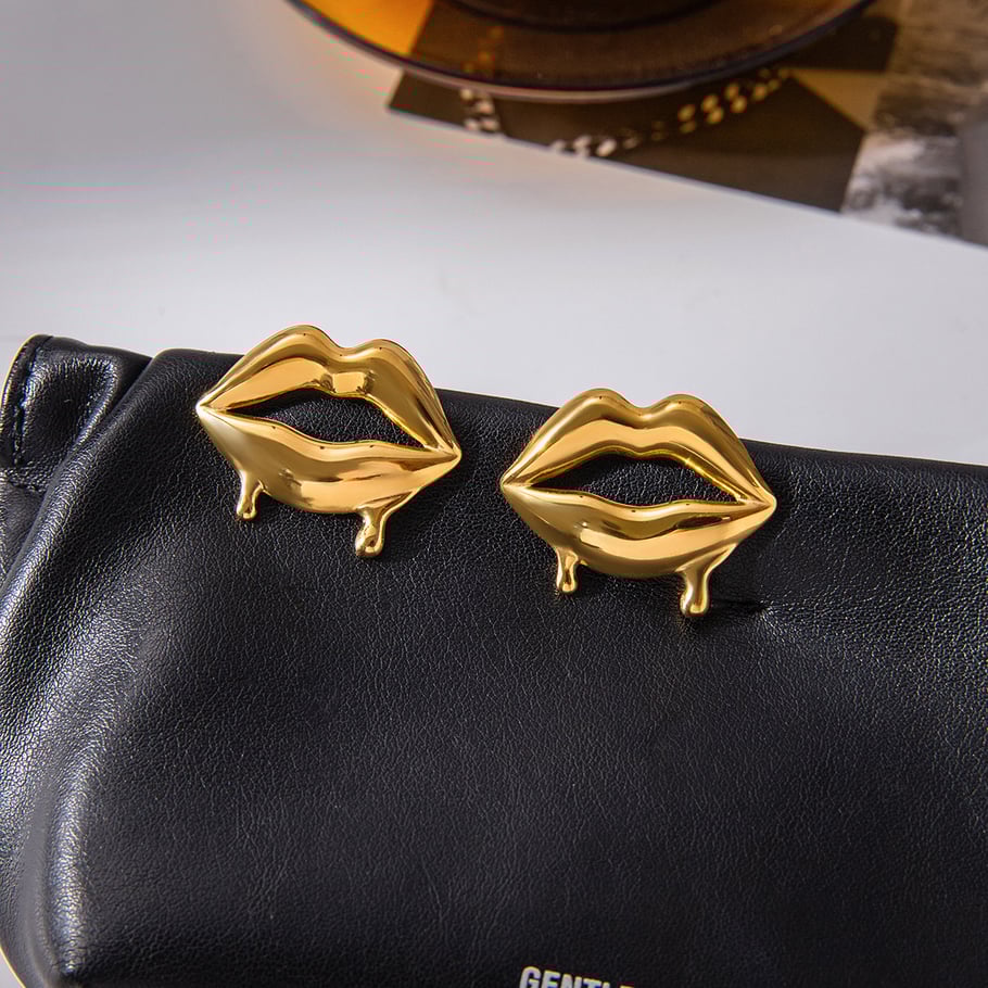 1 Pair Classic Lips Shape Stainless Steel Gold Color Women's Stud Earrings Picture5