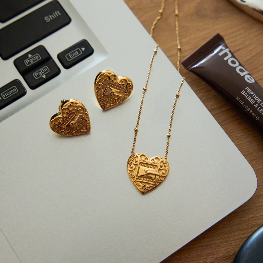 Designable Heart Stainless Steel Gold Color Women's Jewelry Sets Picture5
