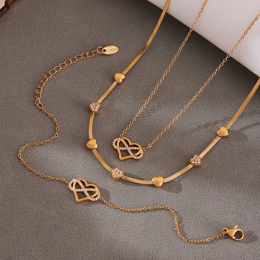 Romantische Herz & Unendlichkeit Edelstahl Gold Farbe Zirkon frauen Schmuck Sets h5Bild4