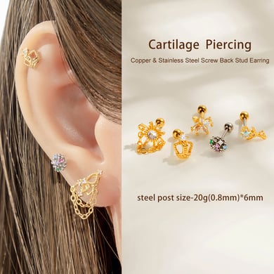 1 stuk bloem koper goud kleur zirkoon piercing oorbel h5 Afbeelding4