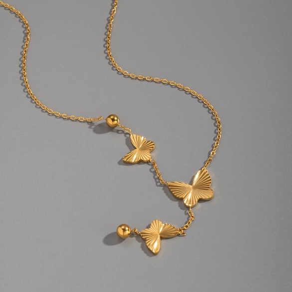 Collier élégant avec pendentif papillon en acier inoxydable couleur or, 1 pièce 2