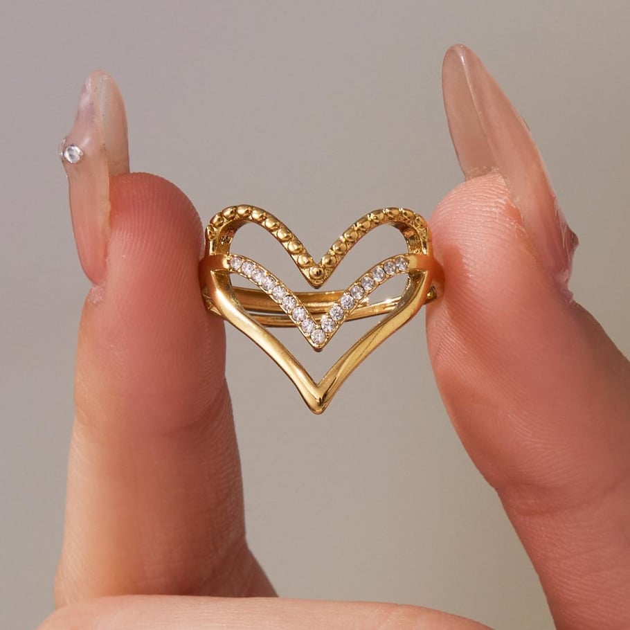 1 Piece Luxurious Heart Stainless Steel Gold Color Zircon Women's Gemstone Rings Picture6
