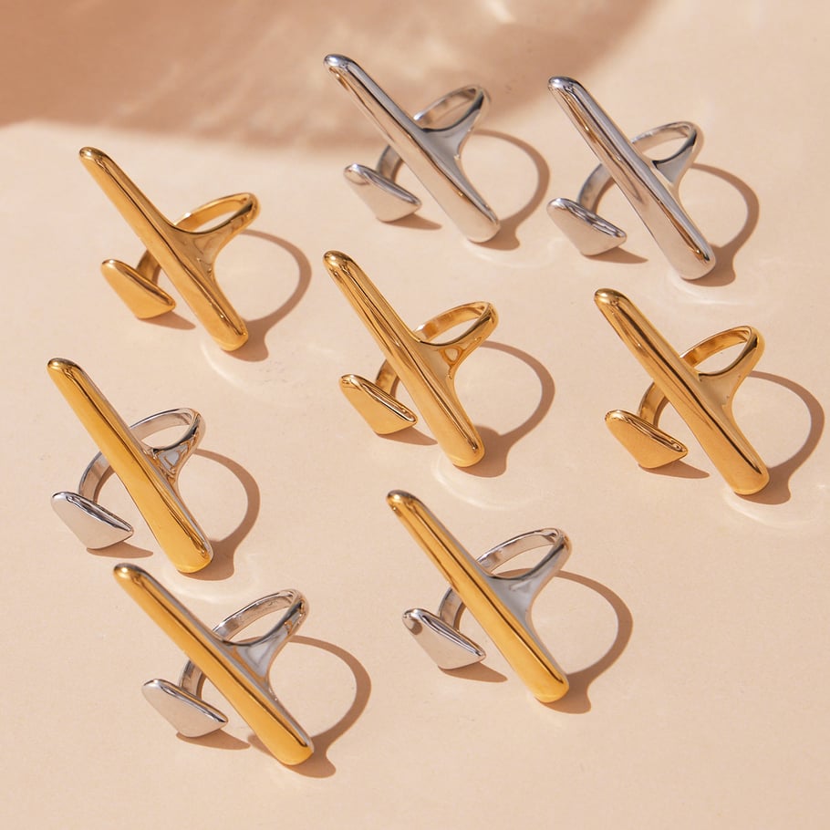 1 Piece Modern Irregular Shape Stainless Steel Gold Color Statement Rings Picture3