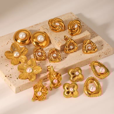 1 Pair Luxurious  Flower Irregular Shape Stainless Steel   Gold Color  Women's Stud Earrings h5 Picture4