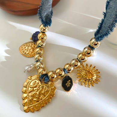 1 Piece Retro Heart Sun Gold Color Pendant Necklace h5 Picture5
