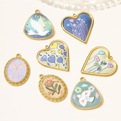 Pendentif romantique en acier inoxydable couleur or pour femme, 1 pièce h5 Image4