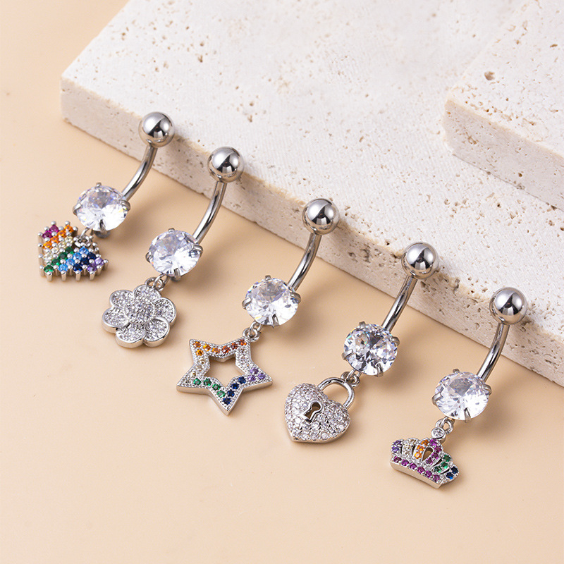 1 Adet Çiçek Kalp Yıldız Bakır Zirkonyum Göbek Piercing Resim4